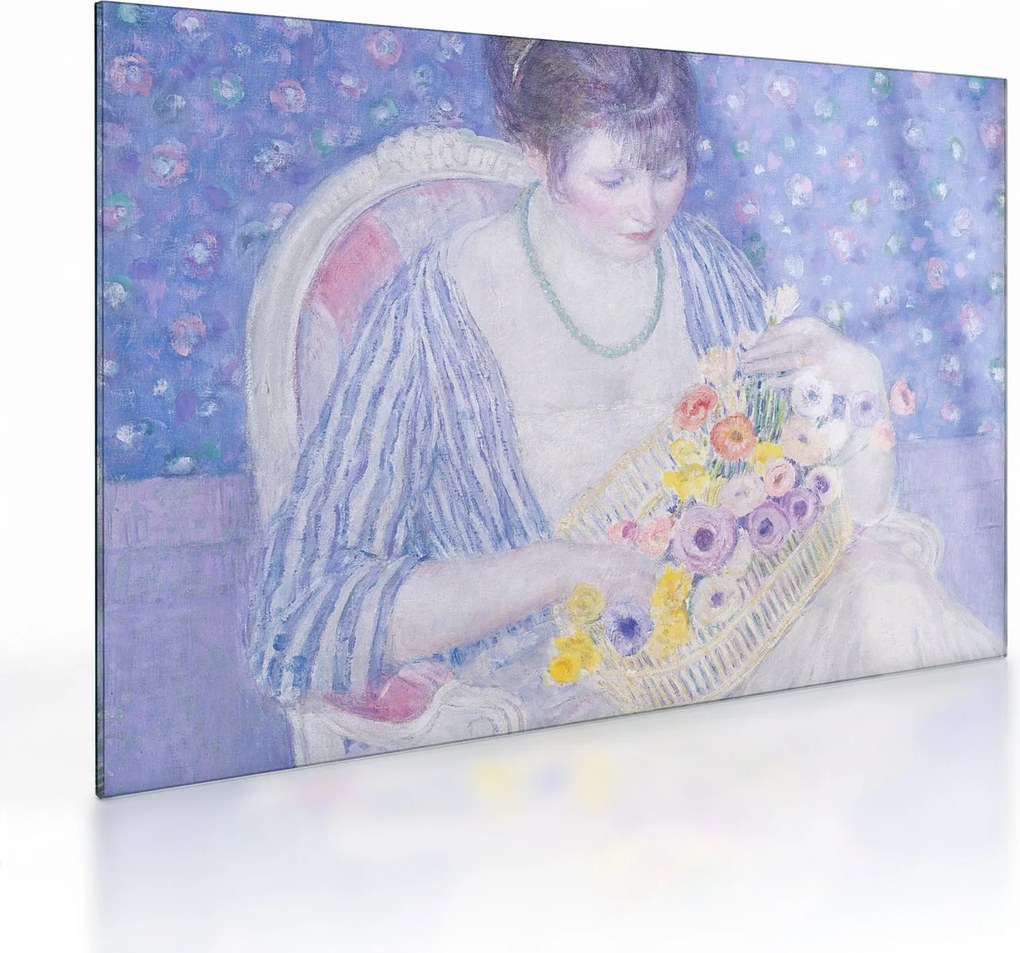 Obraz na szkle - Frederick Carl Frieseke, The Basket of Flowers, reprodukcje (70x50 cm)