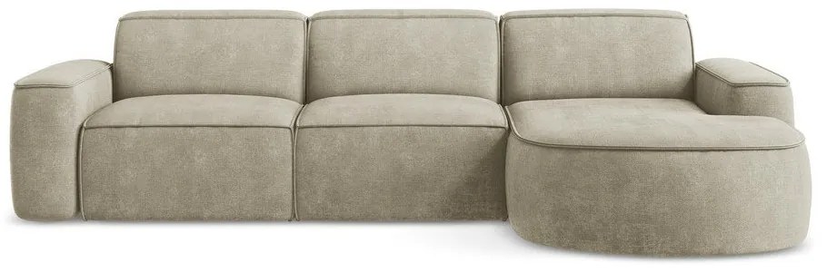 Beżowy narożnik z tkaniny szenilowej (prawostronny/z szezlongiem) Omao – Makamii