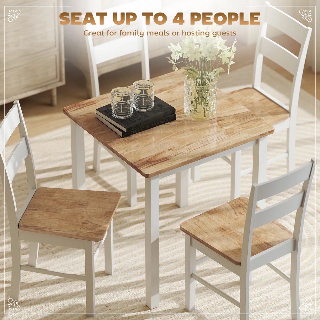 HOMCOM Stół jadalny z drewna kauczukowego, dla maksymalnie 4 osób, z antypoślizgowymi podkładkami, naturalne drewno