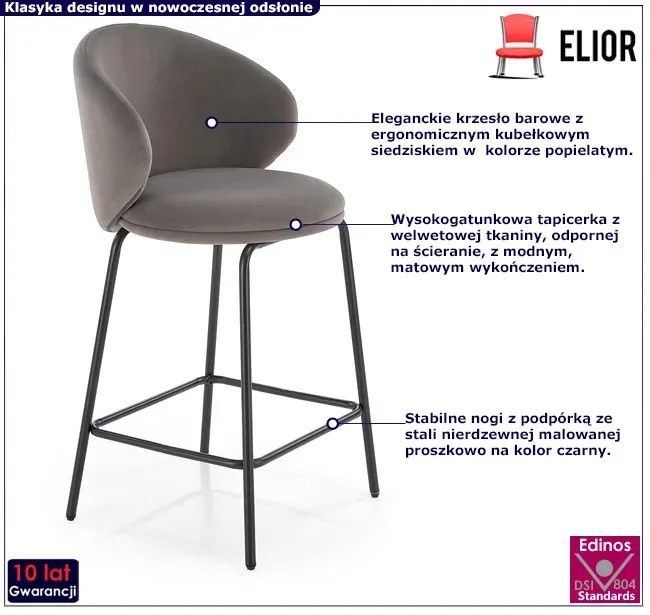 Tapicerowany popielaty hoker A3-Z66