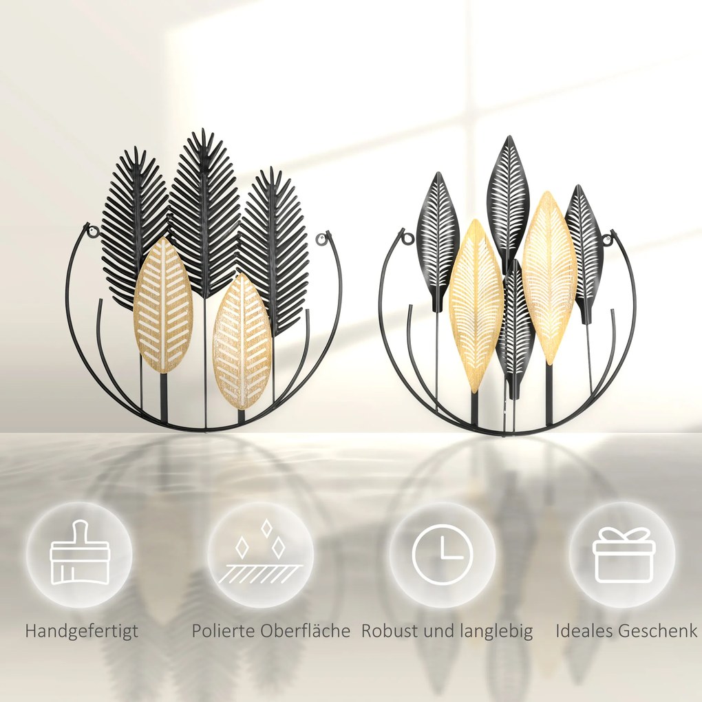 HOMCOM Zestaw 2 3D Metal Wall Art Modern Czarny+Złoty 40 x 46 cm