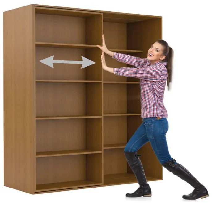 Dwurzędowa biblioteka przesuwna DOUBLE, 1800 x 700 x 2000 mm, czereśnia
