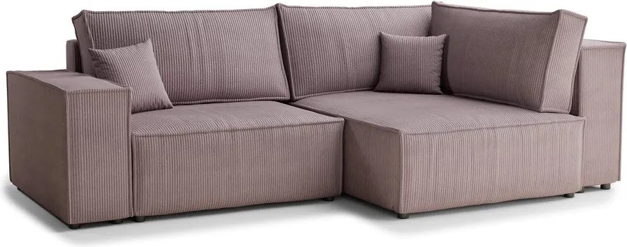 Fioletowy sztruksowy rozkładany narożnik ze schowkiem (prawostronny/w kształcie litery L) Tonga – Maison de Rêve