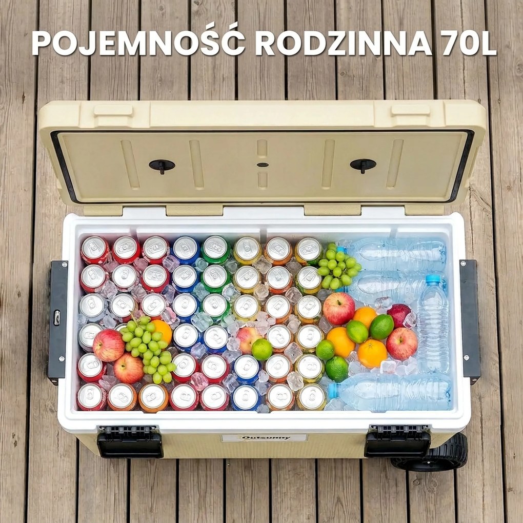 Outsunny Lodówka Turystyczna 70L Duża Pasywna Termobox do 72 Godz. Chłodzenia, z Izolacją PU Kółkami Zaworem Spustowym Uchwyt | Aosom PL