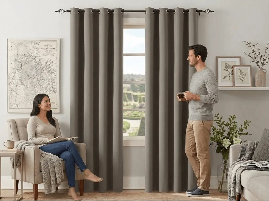 Zasłona OXFORD 140x270 cm, szarobrązowa Zawieszanie: Taśma z wiązaniami