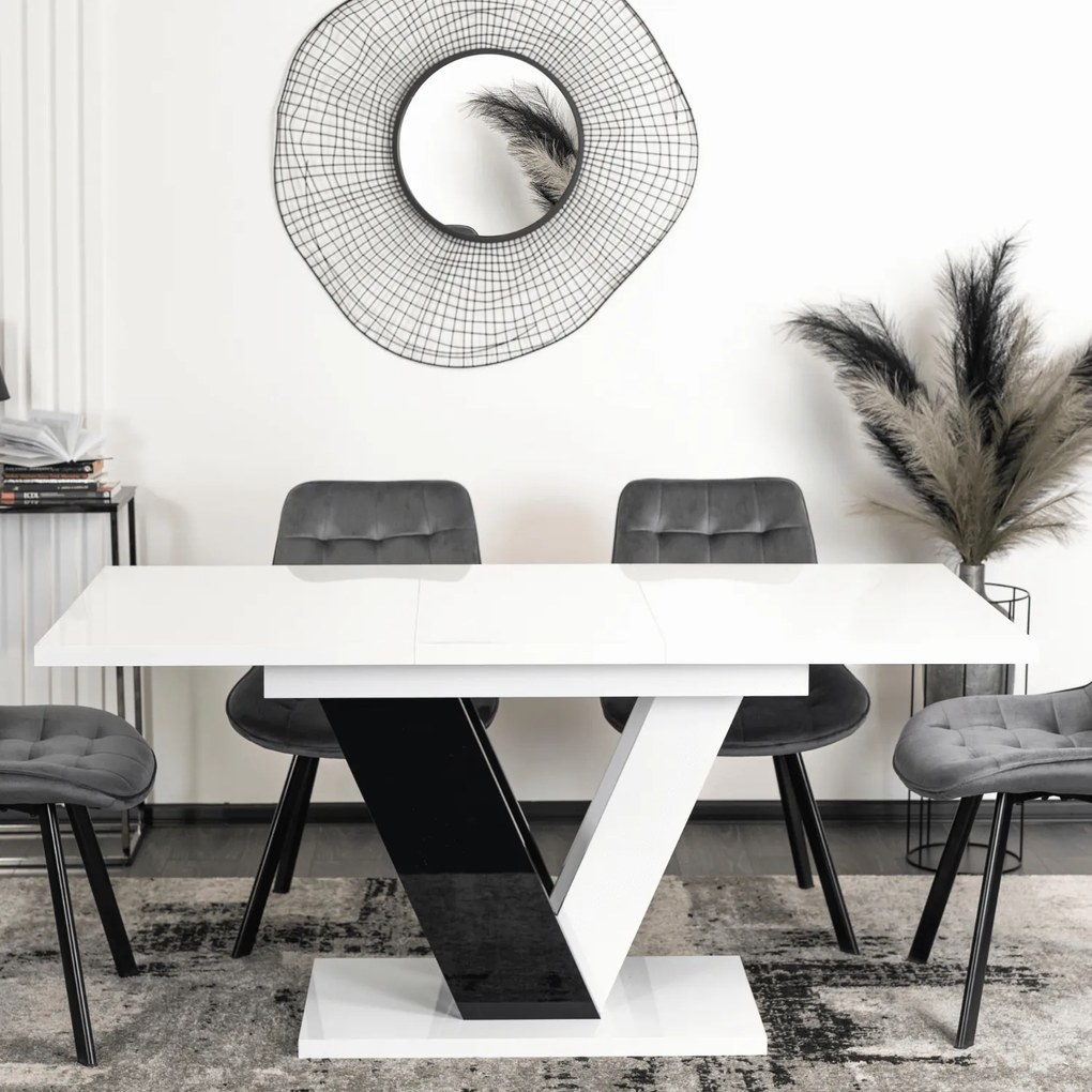 Stół Prostokątny Rozkładany CLARK 120-160 cm Czarny/Biały Połysk Glamour