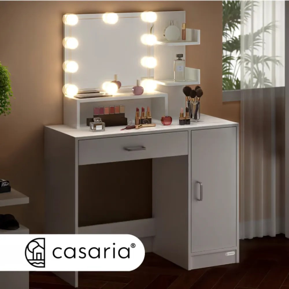 Toaletka JOCELYN z oświetleniem, 140×90×40cm, biała Casaria