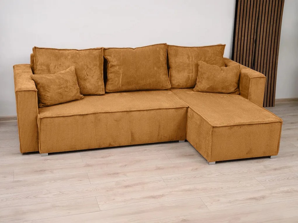 Rozkładana narożna sofa SMART COSARO musztardowa, dwustronna + 2 poduszki GRATIS