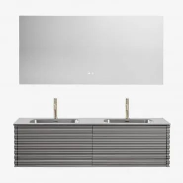 Zestaw Drewnianych Mebli Łazienkowych Noura Ze Zintegrowanymi Umywalkami Nickel & Prostokątny Led I Przeciwmgielny 160x75 Cm Jorvi & - Sklum