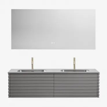 Zestaw Wiszących Mebli Łazienkowych Zintegrowanych Z Umywalkami Noura Nickel & Prostokątny Led I Przeciwmgielny 160x75 Cm Riben & - Sklum