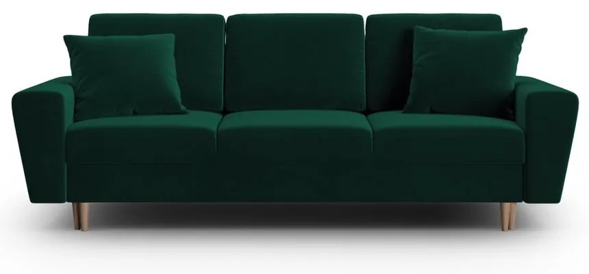 Zielona aksamitna rozkładana/ze schowkiem sofa 235 cm Kyoto – Cosmopolitan Design