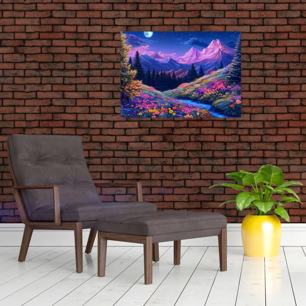 Obraz - Fioletowy krajobraz przy pełni księżyca (70x50 cm)