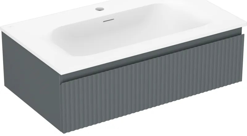 Mexen Rivel szafka łazienkowa 80 cm z umywalką Vela, 1 szuflada, ryflowana , grafit mat/biała mat - 91A20-08023-1-BF66-W23M01