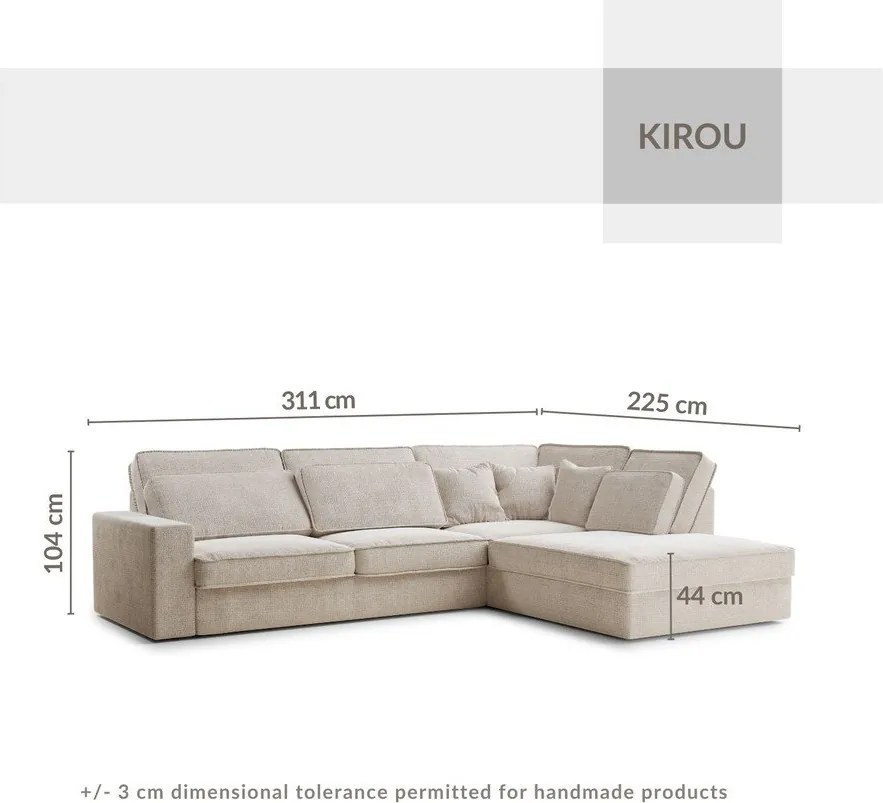 Jasnoszary narożnik z tkaniny szenilowej (prawostronny/w kształcie litery L) Kirou – Maison de Rêve