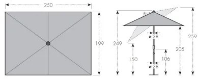 LIFE 250 x 200 cm - parasol uchylny z rączką : Substancja Desen - 840