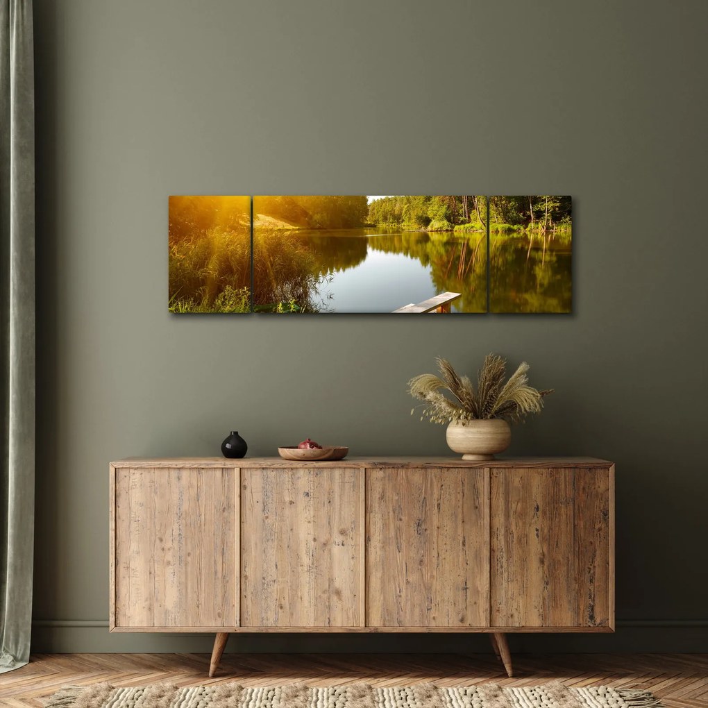 Obraz - Jezioro w pobliżu lasu (170x50 cm)