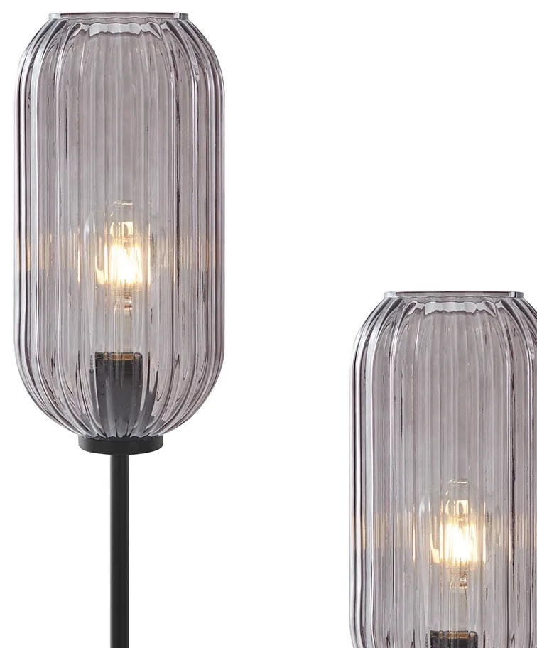 Lampa podłogowa art deco czarna z przydymionym szkłem 2-światła - Rid ArtDeco Oswietlenie wewnetrzne