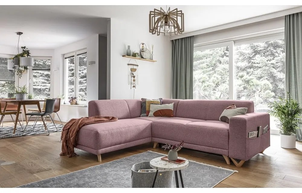 Różowy rozkładany/ze schowkiem narożnik (lewostronny/w kształcie litery L) Classy Sophie – Miuform