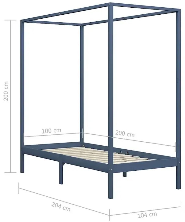 Szare pojedyncze łóżko z baldachimem 100x200cm Z3-F42