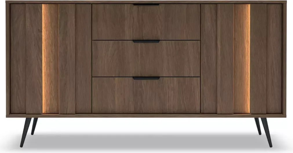 Zestaw mebli sypialnianych Dunin – łóżko, szafa 4D z lustrem, komoda 153 cm LED i szafki nocne