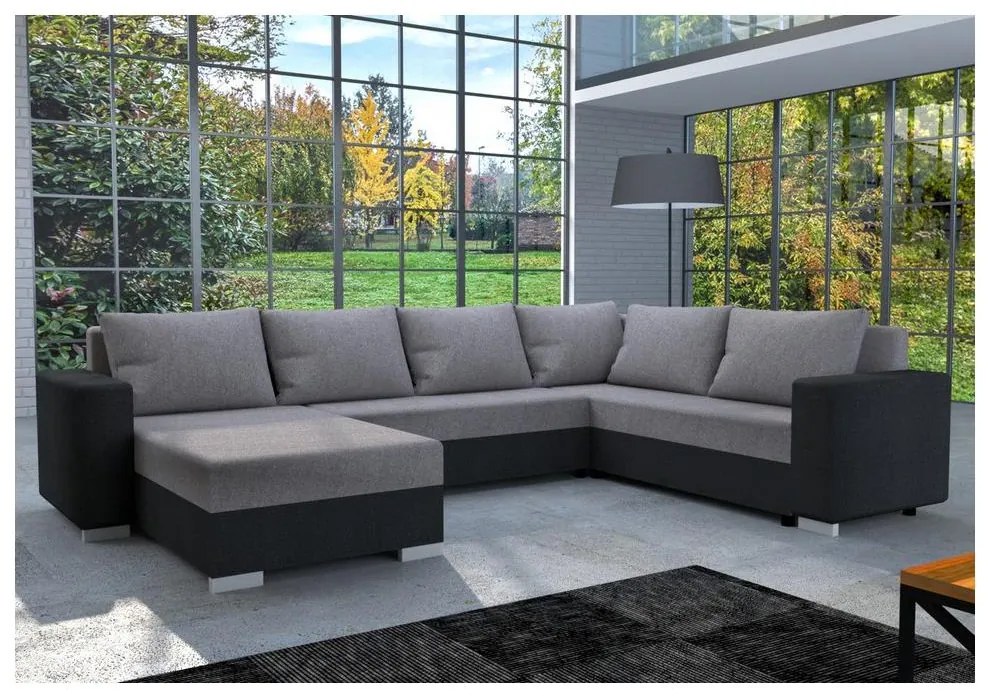 Tapicerowany uniwersalny rozkładany narożnik w kształcie U YORK szary/czarny