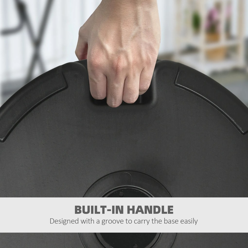 Outsunny Podstawa parasola, Stojak do parasola z tworzywa sztucznego i metalu, wypełniany wodą i piaskiem, Ø56 x 30,5H cm, Czarny