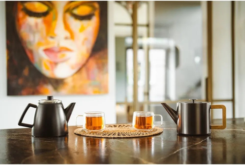 Szary dzbanek do herbaty ze stali nierdzewnej z sitkiem 1,1 l Duet Narvik – Bredemeijer