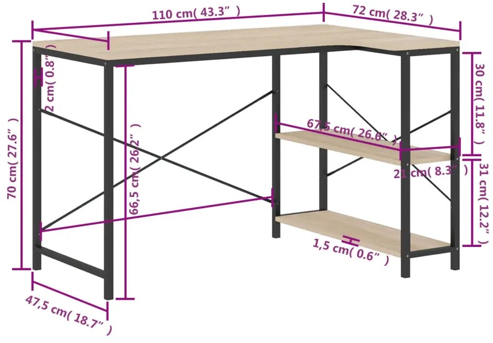 Metalowe biurko narożne z półkami czarny + dąb - Sinsiew