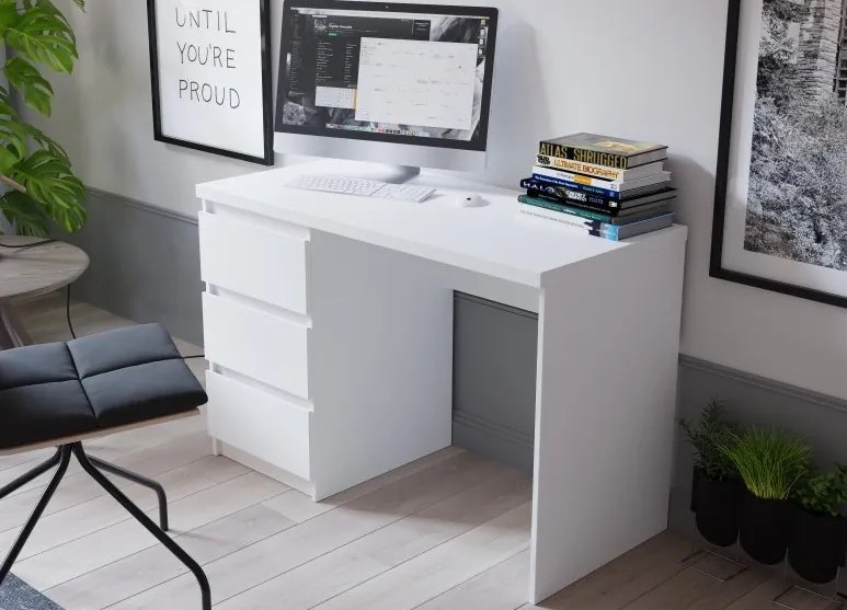 Biurko białe z trzema szufladami MT974