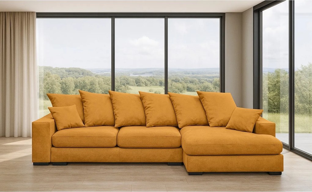 Narożnik z funkcją spania i pojemnikiem, Sofa w kształcie L Gabon L, tkanina Riviera, Pomarańczowy, Prawy