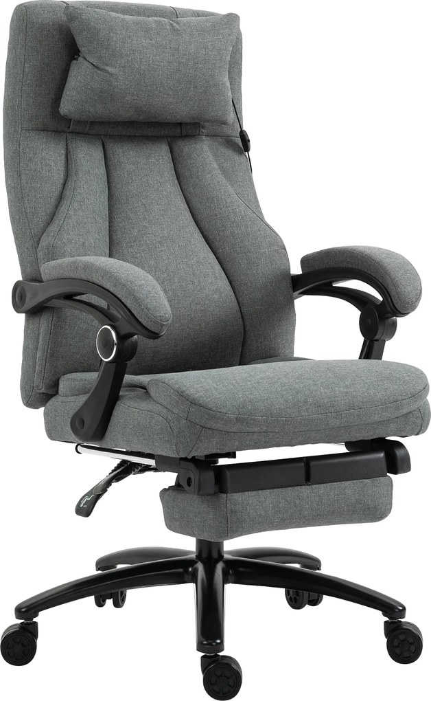 Vinsetto Fotel biurowy z masażerem obrotowy z podnóżkiem regulowany wysoki do 115 kg szary | Aosom PL