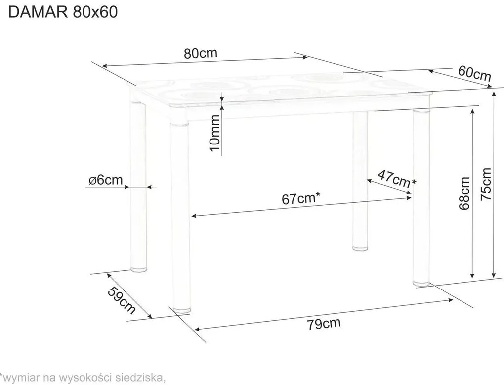 Stół DAMAR 80x60 biały marmur/czarny mat SIGNAL