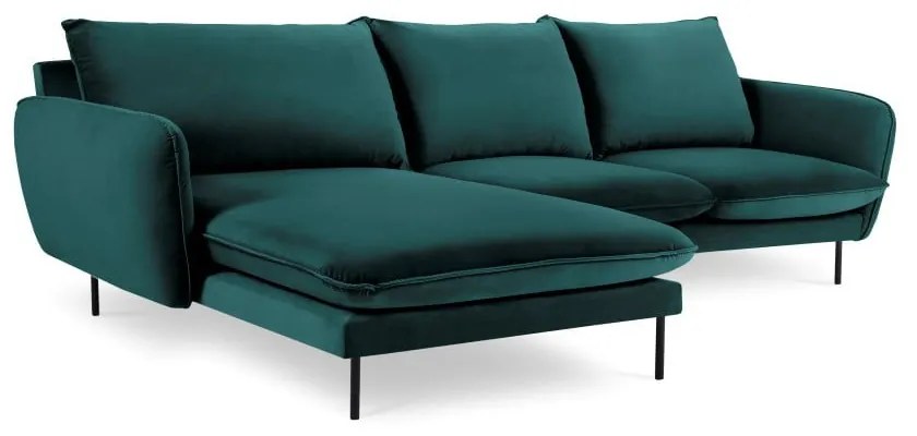 Ciemnozielona narożna aksamitna sofa lewostronna Cosmopolitan Design Vienna