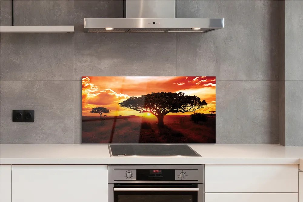 Panel szklany do Kuchni Drzewa pod Wieczornym Niebem