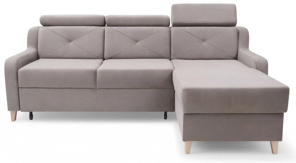 Narożnik Laksaro z funkcją spania prawostronny - ciemno beżowy welur Jasmine 25