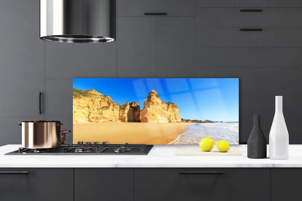 Szkło do Kuchni na Ścianę Błękit Oceanu I Złoty Piasek