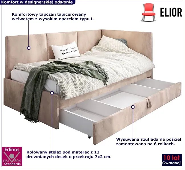 Beżowa sofa młodzieżowa z oparciem typu L Huzox 7X - 4 rozmiary