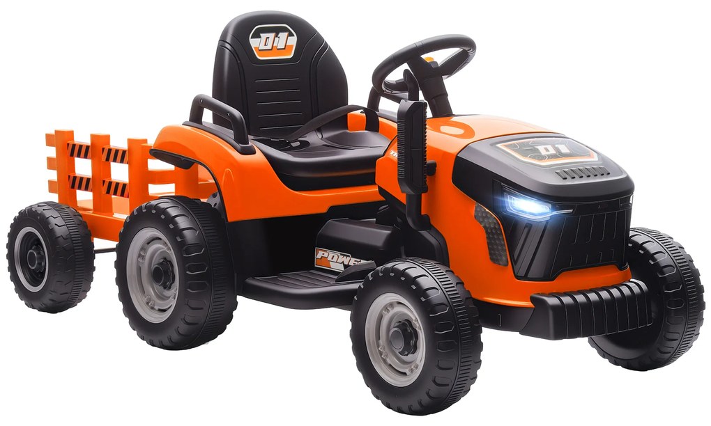 AIYAPLAY Elektryczny traktor dziecięcy z odpinaną przyczepą, zdalne sterowanie, łagodny start, dla dzieci w wieku 3-8 lat, Pomarańczowy