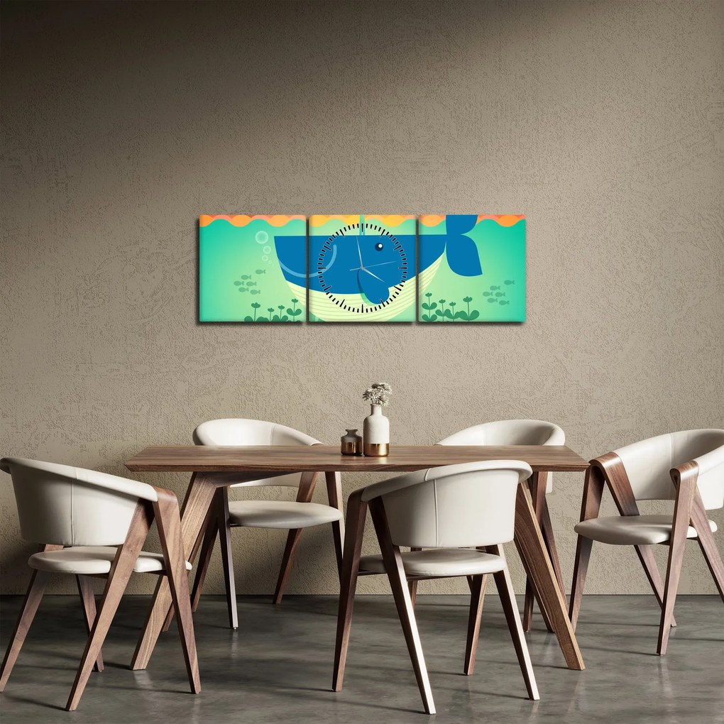 Obraz - Szczęśliwy wieloryb (z zegarem) (90x30 cm)