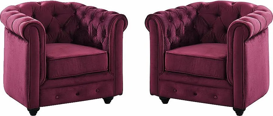 Zestaw 2 foteli CHESTERFIELD – welur – kolor purpurowy