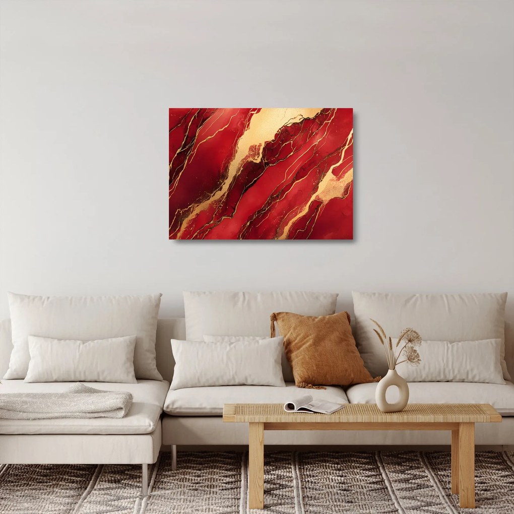 Obraz na szkle - Czerwono-złoty marmur (70x50 cm)