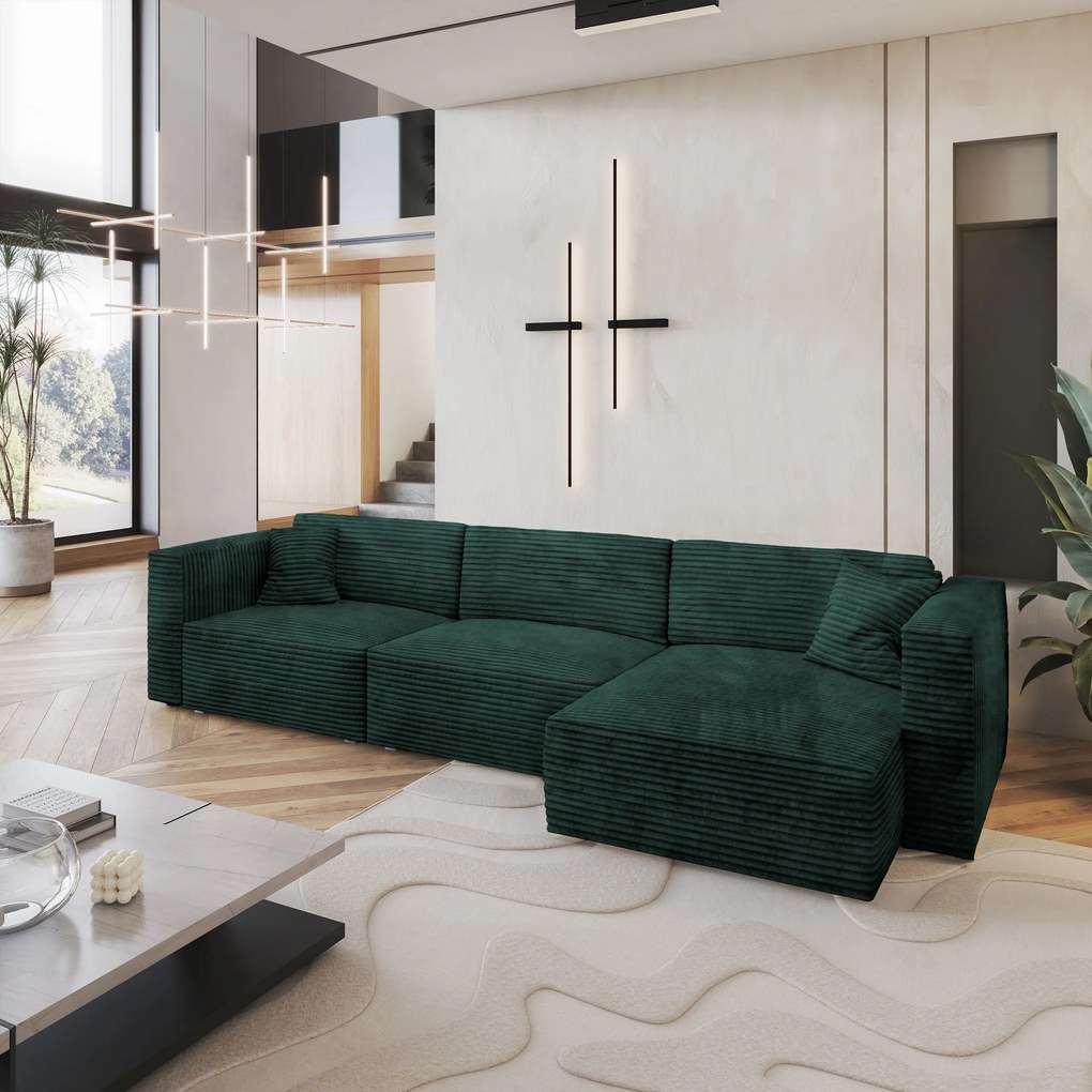 Masseno Narożnik TOLMO z funkcją spania i pojemnikiem na pościel Narozniki L, Rozkładana sofa - Butelkowa zieleń, TILIA 39