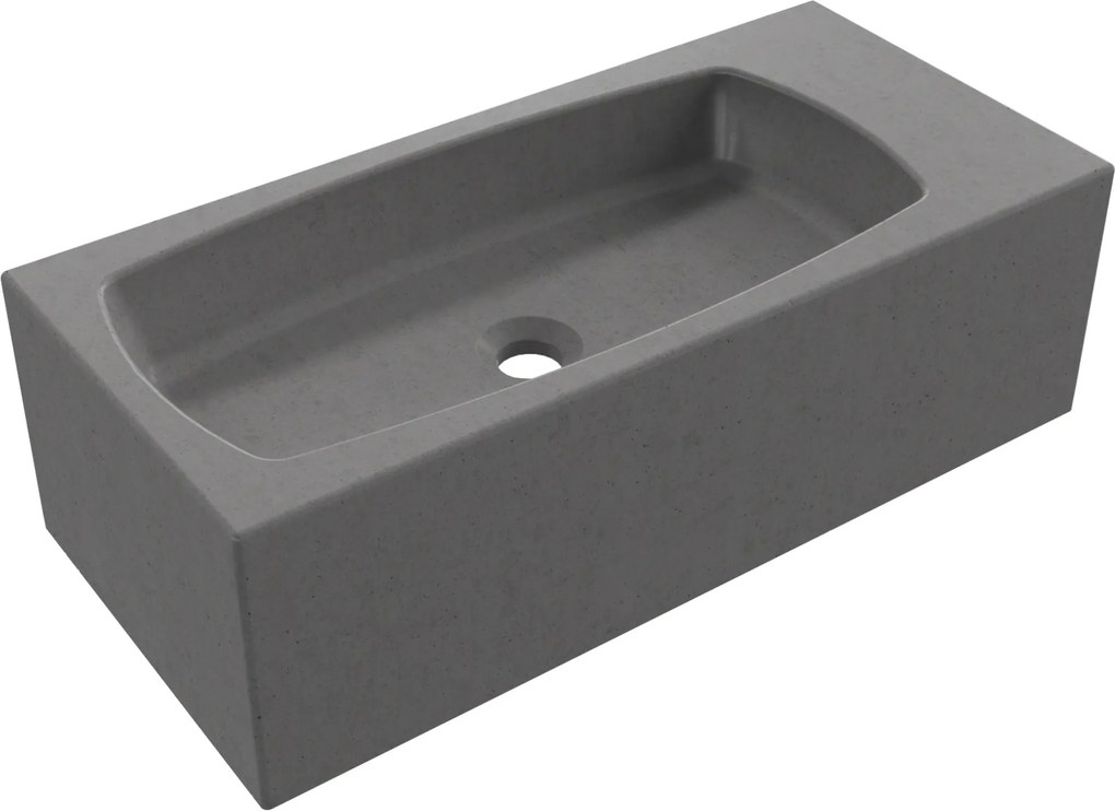 Umywalka betonowa wisząca / nablatowa prostokątna bez otworu na baterię 65 x 30 cm z półką ZALM | różne kolory : Kolor - Popielaty, Typ montażu - nablatowa