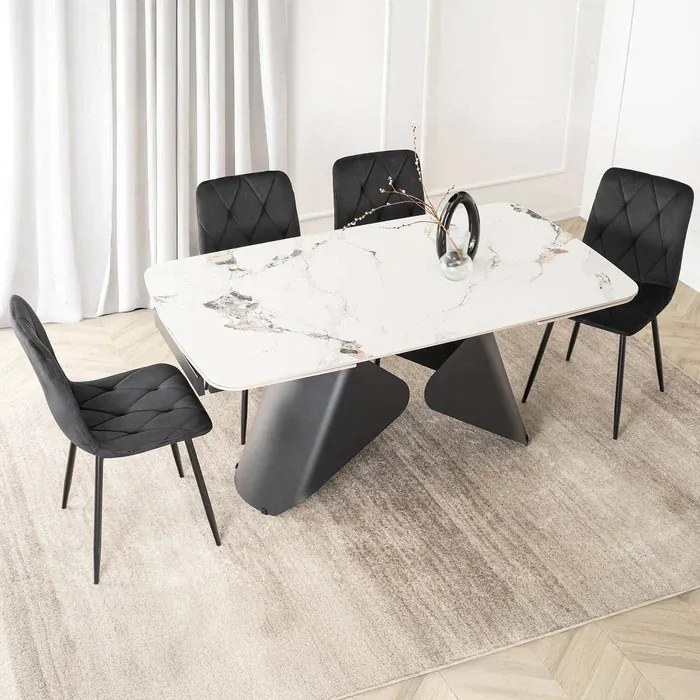Stół Rozkładany Prostokątny VERONA 160-240 cm Ceramiczny Biały Marmur/Czarny Loft