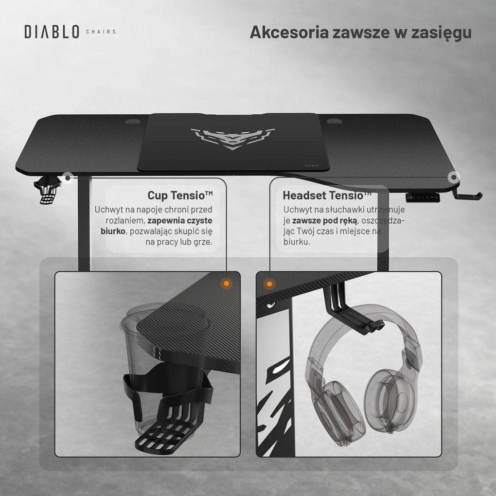 Biurko z regulacją wysokości DIABLO X-TENSIO 1600 czarne