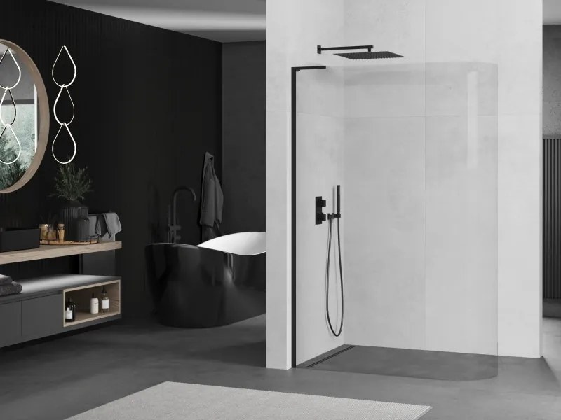 Mexen Kioto-R L ścianka prysznicowa zaokrąglona Walk-in 80 x 200 cm, transparent, czarna - 800-080-103-70-06