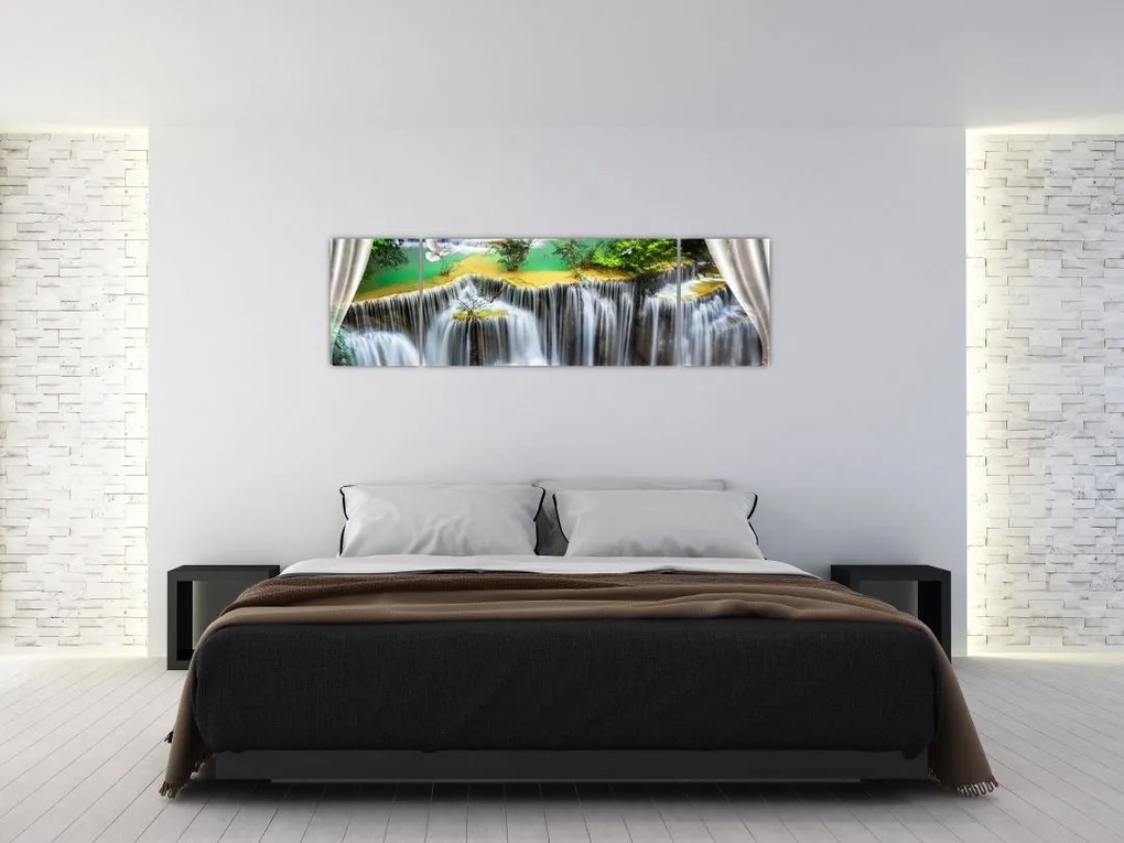 Obraz - Widok magicznych wodospadów (170x50 cm)