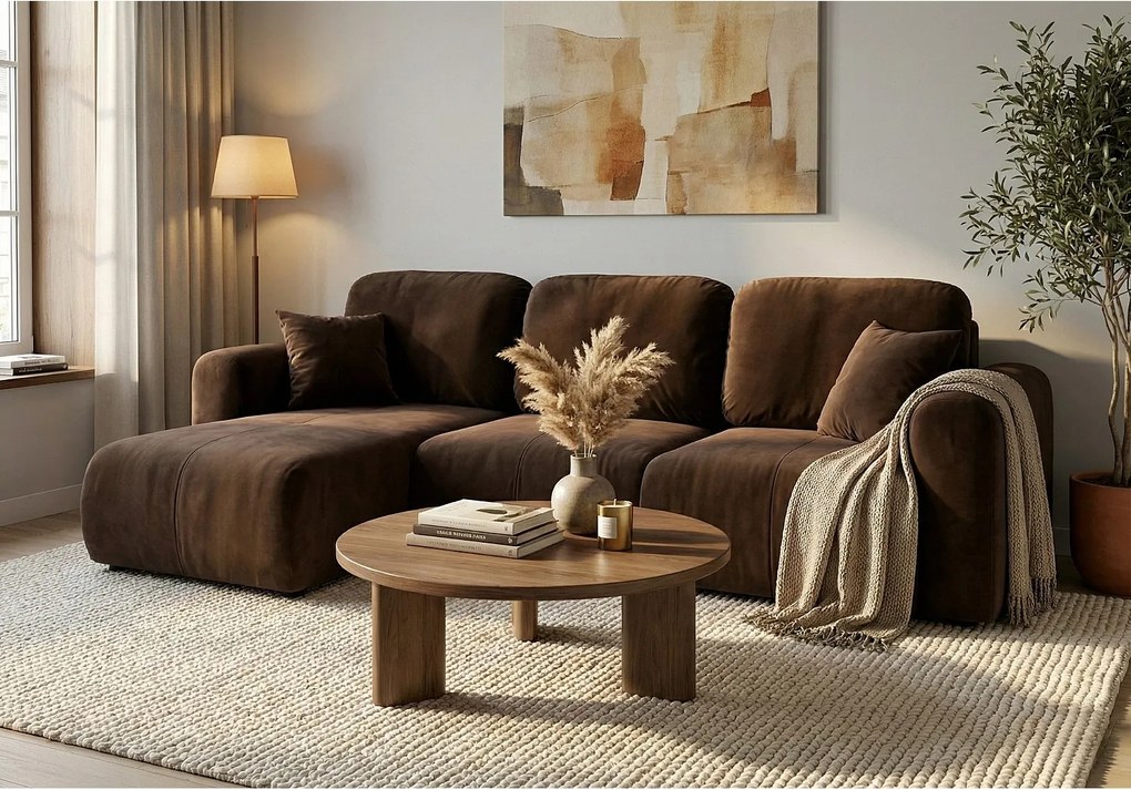 Stylowy narożnik rozkładany lewostronny BINGO L 245x148x87 cm w tkaninie Kronos 6 brązowej