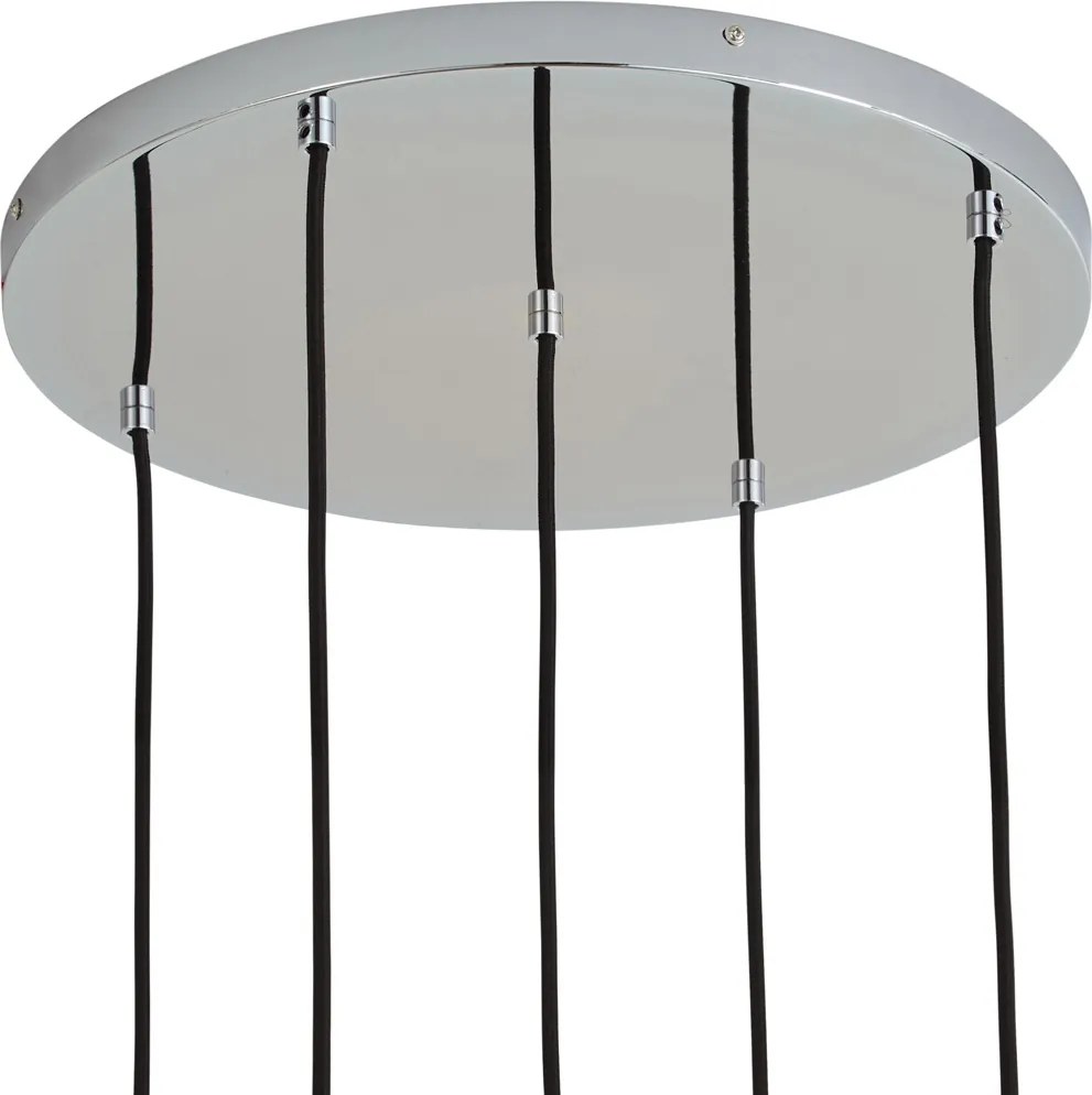 Designerska lampa wisząca chromowana z żebrowanym szkłem 5-punktowa - Walcott