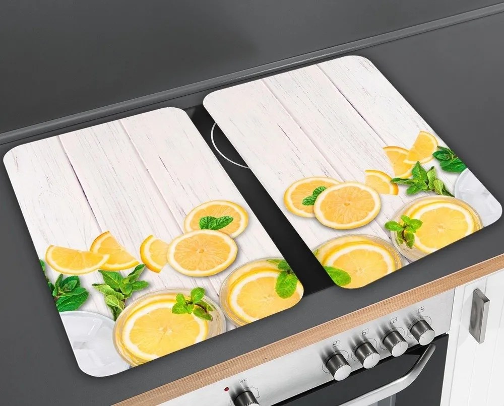 Płyty termoodporne do ochrony kuchenki, 2 tafle szklane z ozdobnym wzorem + stopki antypoślizgowe - 52 x 30 cm, WENKO